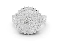 Round Double Halo Sunburst Ring - White Gold