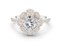 Round Flower Petal Halo Ring - White Gold