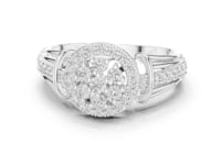 Round Halo Cluster Cathedral Ring - White Gold