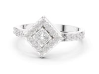 Princess Kite Halo Ring - White Gold