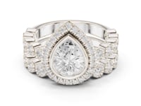 Pear Halo Floret Band Ring - White Gold