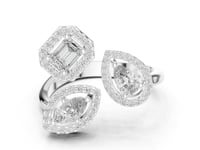 Emerald, Marquise & Pear Halo Trio Ring - White Gold