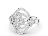 Floral Cluster Navette Halo Ring - White Gold