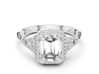 Emerald Halo Graduated Steps Engagement Ring - White Gold