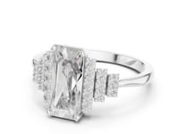 Emerald Graduated Pave Steps Engagement Ring - White Gold