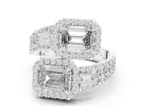 Emerald Halo Duo Bypass Ring - White Gold