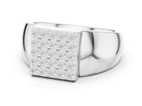 Square Grid Diamond Signet Ring for Him - White Gold