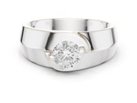 Round Swirl Seat Solitaire Ring for Him - White Gold