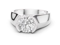 Round Semi-Bezel Solitaire Ring for Him - White Gold