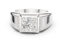 Round Squared Crown Ring for Him - White Gold