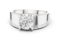 Round Prong Wide Taper Ring for Him - White Gold