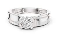 Round Half Bezel Rail Ring for Him - White Gold
