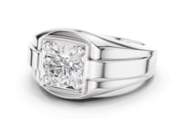 Round Diamond Corner-Prong Plateau Ring for Him - White Gold