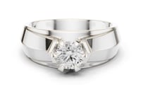 Round Diamond Step-Rail Solitaire for Him - White Gold