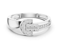Round Diamond Cluster Seal Ring for Him - White Gold