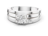Round Diamond Split-Groove Solitaire for Him - White Gold