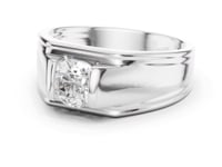 Round Diamond Bar-Set Solitaire Band for Him - White Gold