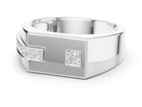 Round Corner Channel Signet Ring for Him - White Gold
