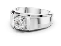 Round Beveled Plateau Solitaire Ring for Him - White Gold