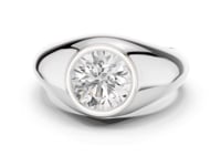 Round Bezel Dome Solitaire Ring for Him - White Gold