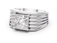 Princess Fluted Dome Ring for Him - White Gold