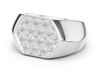 Hexagon Pave Face Dome Ring for Him - White Gold