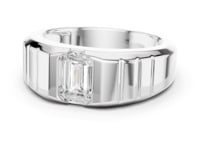 Emerald Ribbed Shoulder Band Ring for Him - White Gold