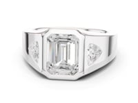 Emerald Bezel Trillion Ring for Him - White Gold