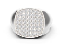 Cushion Pave Dome Signet Ring for Him - White Gold