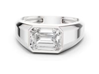 Emerald Bezel Signet Ring for Him - White Gold
