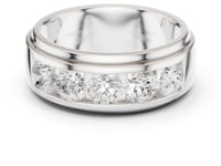 Channel Five Stone Grooved Band for Him - White Gold