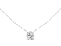 Square-Basket Round Solitaire Station Necklace - White Gold