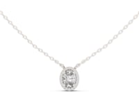 Petite Oval Halo Pendant - White Gold