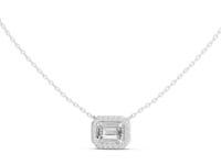 East-West Emerald Halo Pendant - White Gold