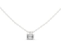 Emerald Cut Solitaire Pendant with Round Accent - White Gold