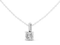 Cushion Solitaire Pendant with Pave Bail - White Gold