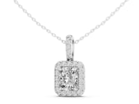 Cushion Halo Pendant with Pave Bail - White Gold