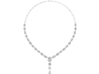East-West Oval and Emerald-Cut Y-Drop Necklace - White Gold
