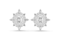 Sunburst Medallion Cluster Studs - White Gold