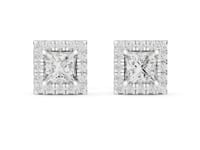 Princess-Cut Pave Halo Studs - White Gold