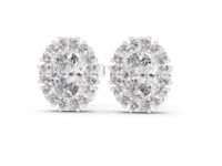 Oval Cluster Halo Studs - White Gold