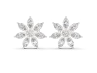 Petite Marquise Petal Flower Studs - White Gold