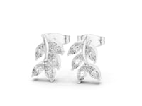 Marquise Leaf Vine Studs - White Gold