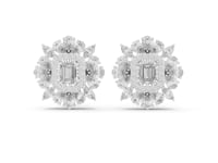 Emerald Floral Cluster Halo Studs - White Gold