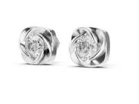 Cushion Swirl Solitaire Studs - White Gold