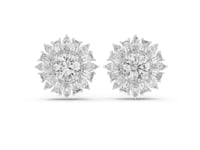 Round Sunflower Halo Studs - White Gold