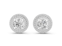 Round Double Halo Studs - White Gold