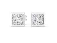 Princess Full Bezel Studs - White Gold