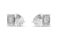 Pear and Emerald Toi et Moi Studs - White Gold
