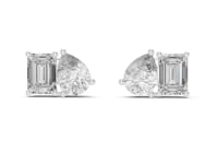 Pear and Emerald Duo Studs - White Gold